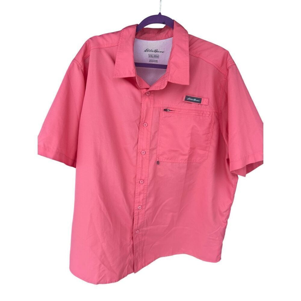 Eddie Bauer Mens 2XL Tech Woven Vented Fishing Outdoors Shirt UPF Pink coral